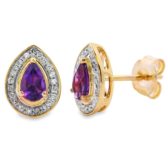 Pendientes de amatista y diamante de .47ct oro amarillo 10kt