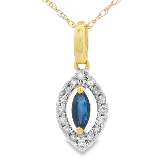 Colgantes de moda de zafiro y diamantes de oro amarillo de 10 quilates