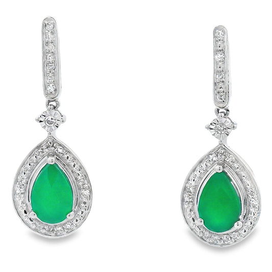 Pendientes colgantes de calcedonia y diamantes en oro blanco de 10 quilates