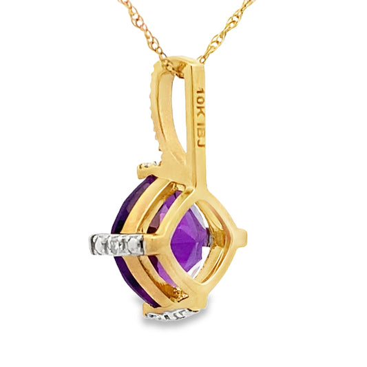 Colgantes de moda de amatista y diamante, oro amarillo de 10 quilates