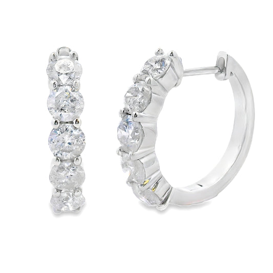 Pendientes de aro de diamante de 2.00ct Oro blanco de 14K