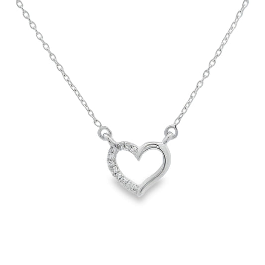 Colgante Corazón de Amor con Diamante de 0,03 ct en Oro Blanco de 14 kt