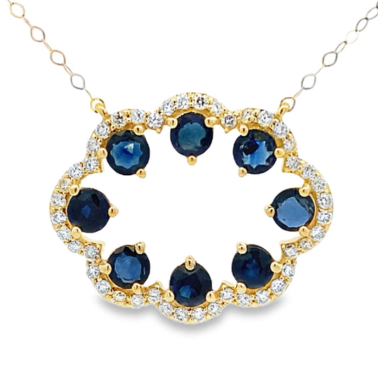 Colgantes de moda de zafiro y diamantes de oro amarillo de 14 quilates