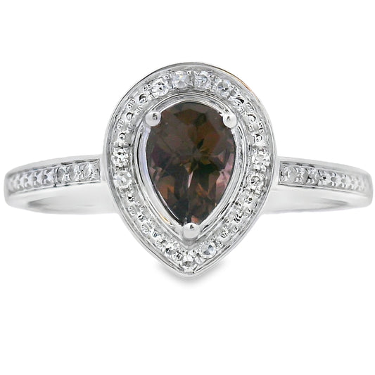 Anillo de Cuarzo y Diamantes de .46ct Oro Blanco de 10kt