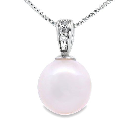 Colgantes de moda de oro blanco de 10 qt con perla de .01 ct y diamante