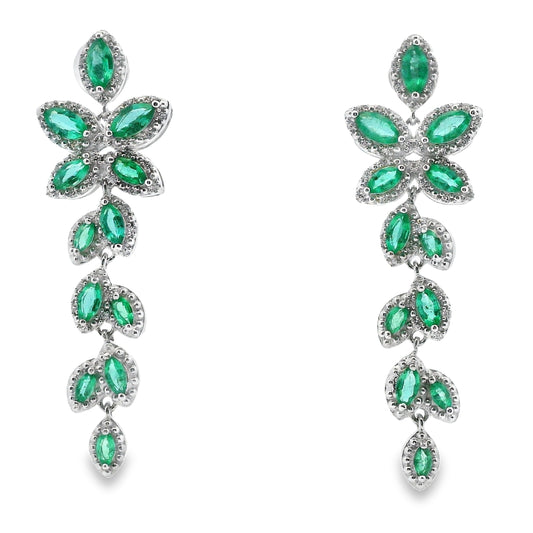 Pendientes colgantes de circonita esmeralda de 2,02 ct en plata de ley