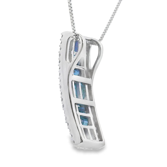 Colgantes de moda de zafiros y diamantes de oro blanco de 14kt