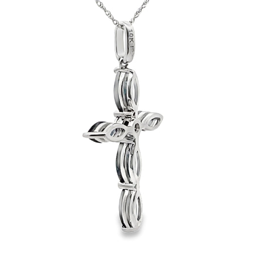 Colgante cruz de zafiro de 1,73 ct religioso en oro blanco de 10 kt