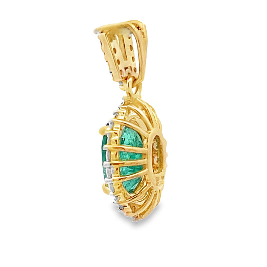 Colgantes de moda de diamantes y esmeraldas, oro amarillo de 14 K