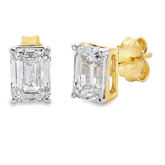 Pendientes de tuerca de diamante cultivado en laboratorio de 2,00 ct, oro amarillo de 14 K