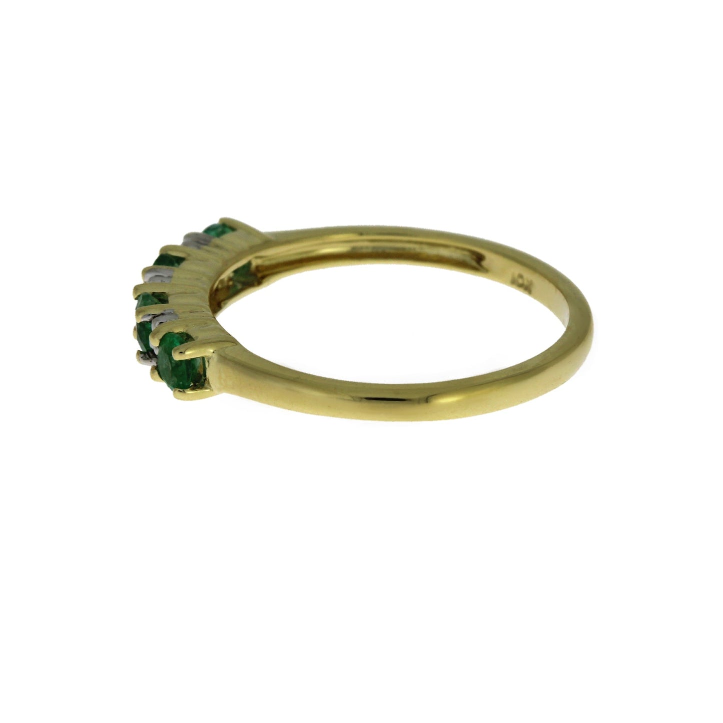 Anillos de banda de moda con diamantes esmeralda de oro amarillo de 10 quilates
