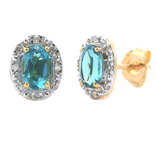 Pendientes de diamantes de topacio azul de Londres de oro amarillo de 10 quilates