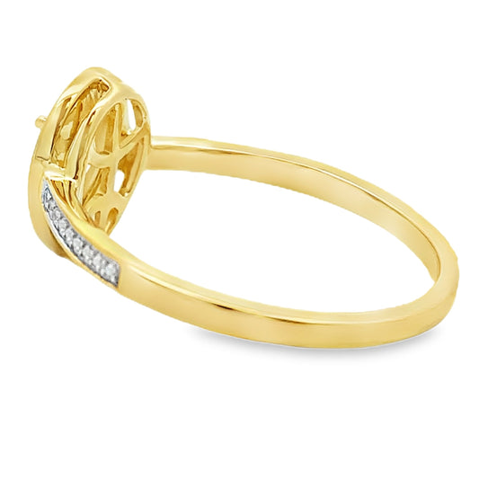 Anillo de oro amarillo de 10 kt con cuarzo rosa y diamantes de 0,44 ct