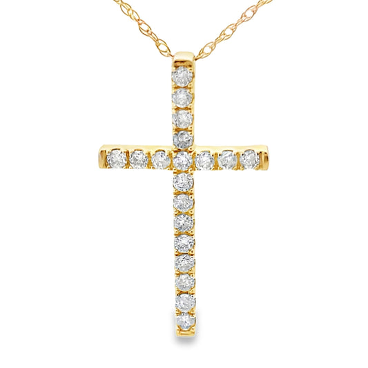 Colgante Religioso Cruz de Diamantes de .24ct en Oro Amarillo de 14kt