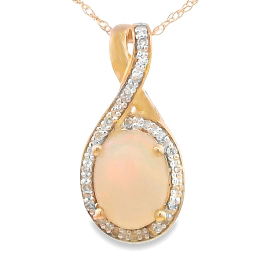 Colgantes de moda de ópalo y diamantes de .11ct en oro amarillo de 14kt