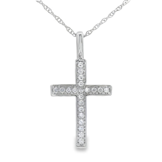 Colgante Cruz Religiosa con Diamante de .07ct en Oro Blanco de 10KT