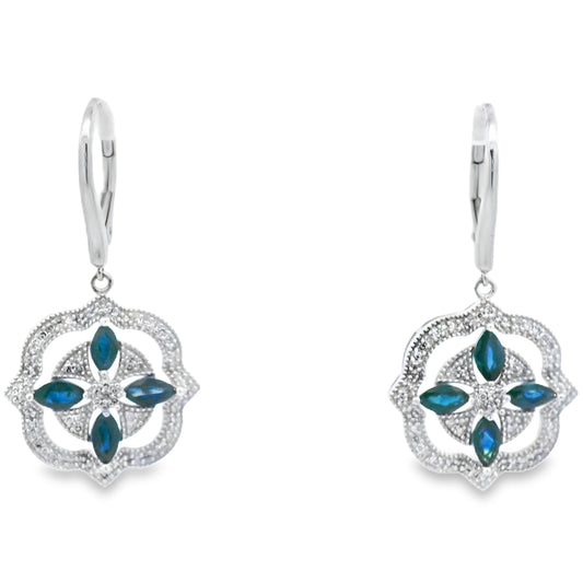 Pendientes colgantes de zafiro y diamantes de 2,04 quilates en oro blanco de 14 quilates