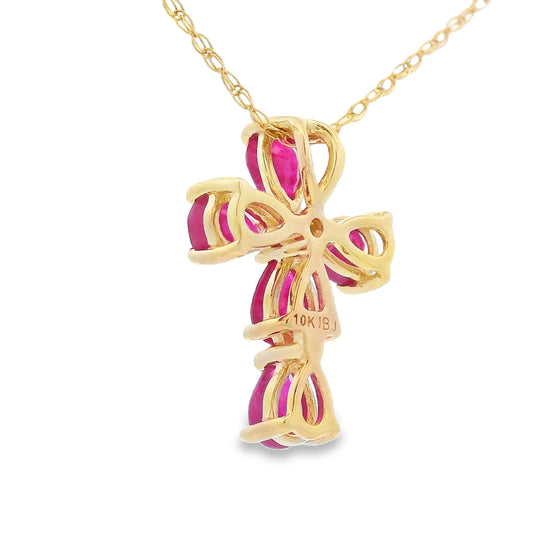 Colgante religioso de cruz con rubí y diamante en oro amarillo de 10 quilates