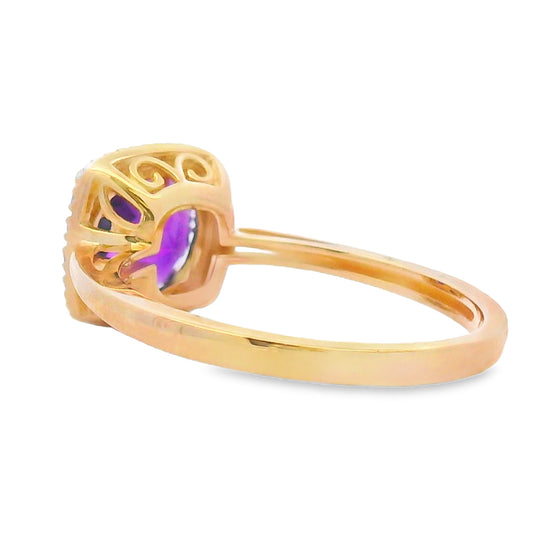 Anillo de amatista y diamantes de 1,34 ct en oro amarillo de 10 kt