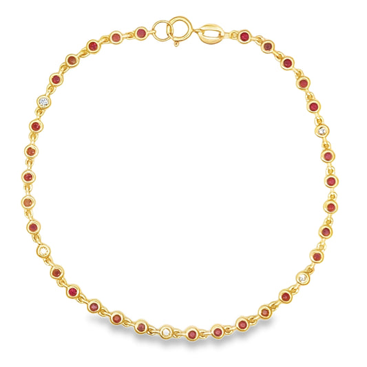 Pulsera de rubí y diamantes de 0,95 ct en oro amarillo de 14 K