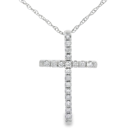 Colgante Cruz Religiosa con Diamantes de .11ct en Oro Blanco de 14KT