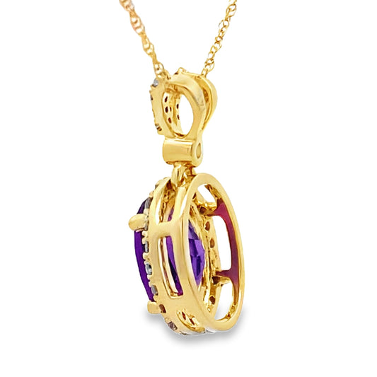 Colgantes de moda de diamante y amatista, oro amarillo de 14 K
