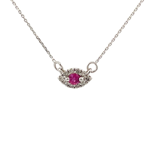 Colgantes de moda de rubí y diamante de .14 qt. de oro blanco de 14 kt.