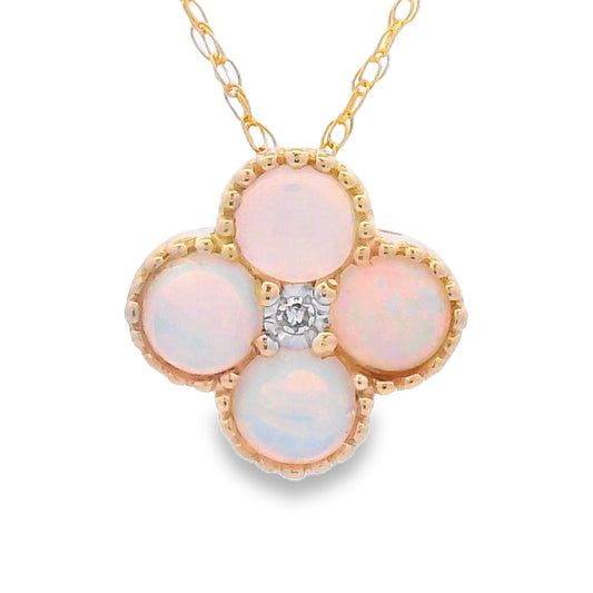 Colgantes de moda de ópalo y diamante de 0,01 ct en oro amarillo de 14 K