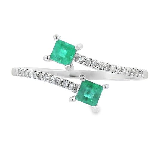 Anillo de Diamantes Esmeralda Natural de 0,47 qt Oro Blanco de 14 kt