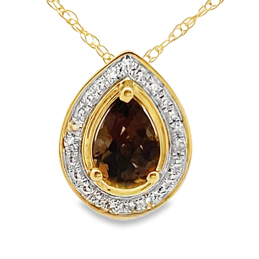 Colgantes de moda de cuarzo y diamantes de .39 ct, oro amarillo de 10 kt