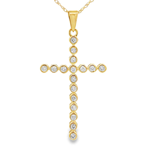 Colgante Religioso Cruz de Diamantes de 0,17 ct Oro Amarillo de 14K