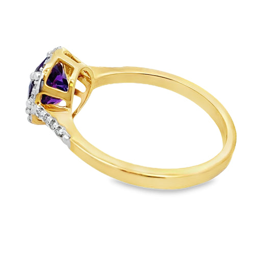 Anillo de amatista y diamante natural de 1,35 qt en oro amarillo de 10 kt