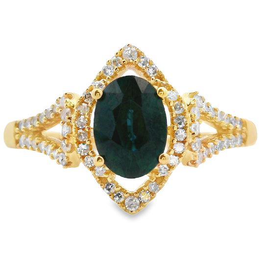Anillo de zafiro y diamantes de 1,13 qt natural en oro amarillo de 14 kt