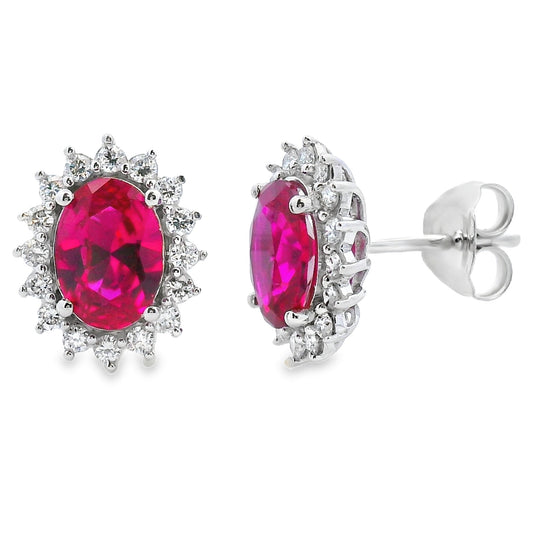 Aretes de diamantes cultivados en laboratorio Ruby en oro blanco de 14 quilates