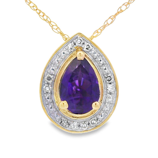 Colgantes de moda de amatista y diamante, oro amarillo de 10 quilates