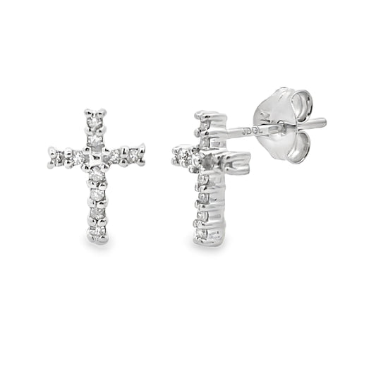 Pendientes de cruz de oro blanco de 10 quilates con diamantes naturales de 0,04 ct