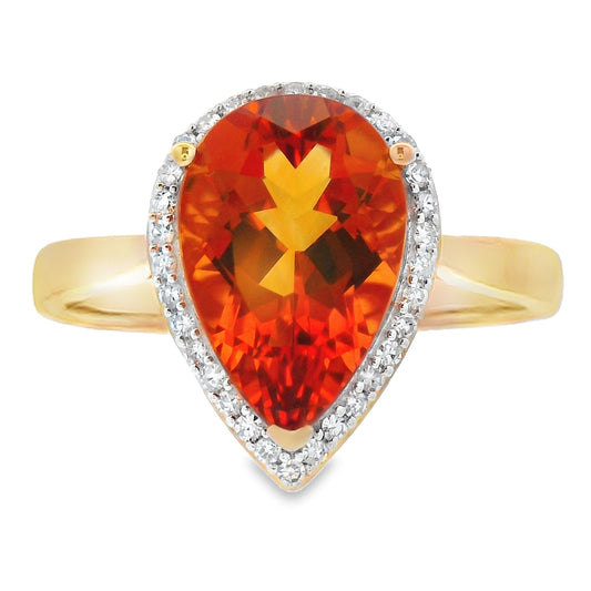 Auténtico anillo de citrino y diamantes de 2,93 ct en oro amarillo de 14 K