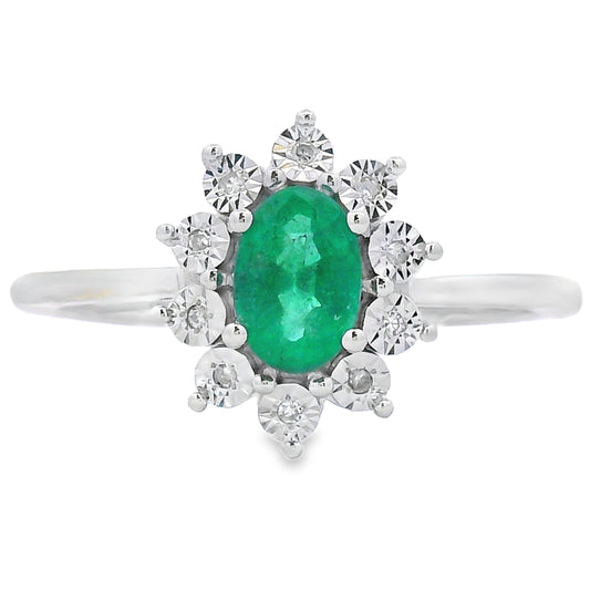 Anillo de diamante esmeralda de .43 ct de oro blanco de 10 kt