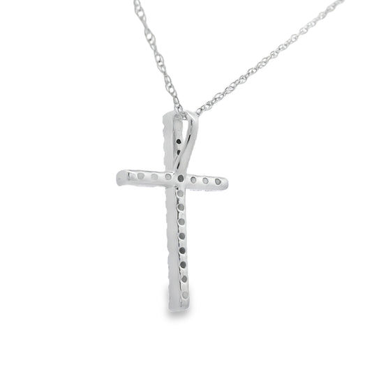 Colgante Cruz Religiosa con Diamantes de .11ct en Oro Blanco de 14KT