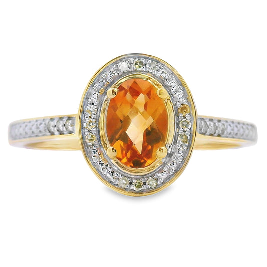 Anillo de citrino y diamantes de .51 qt natural en oro amarillo de 10 kt