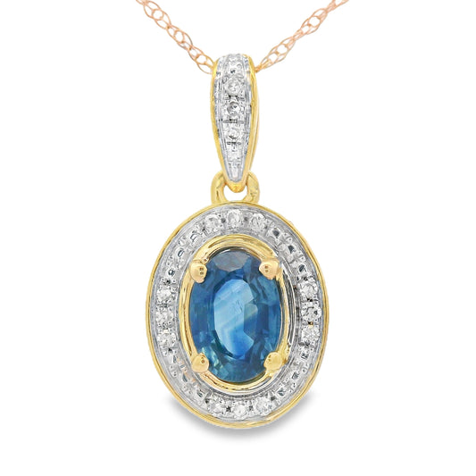 Colgantes de moda de zafiro y diamantes de oro amarillo de 10 quilates