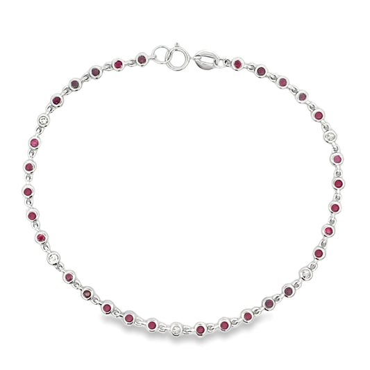 Pulsera de 14kt oro blanco con rubí de .89ct y diamantes