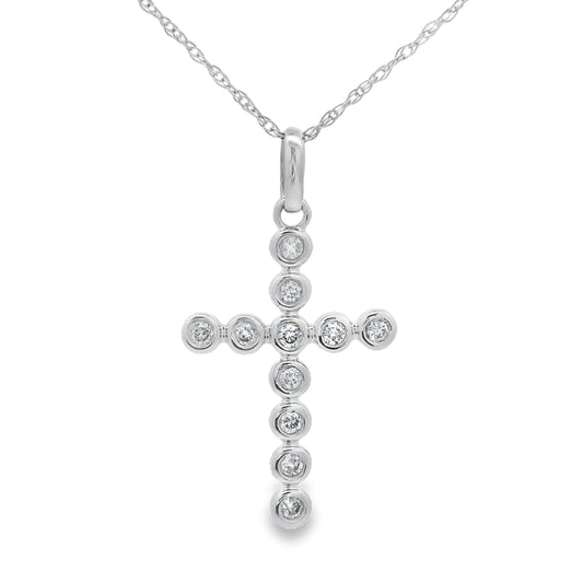 Cruz con diamante de 0,15 quilates, colgante religioso, oro blanco de 14 quilates