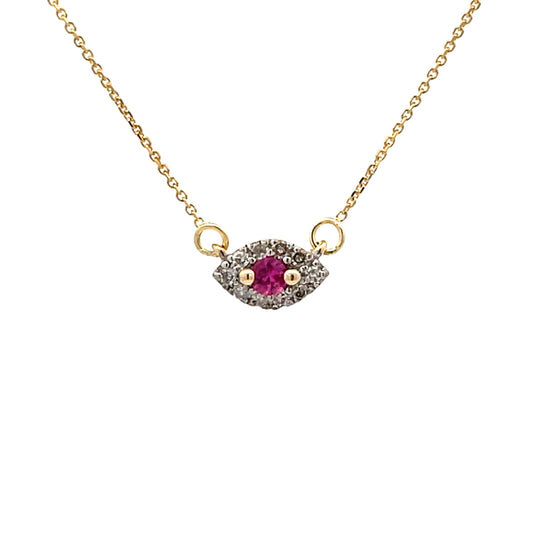 Colgantes de moda de rubí y diamante de .14 ct en oro amarillo de 14 kt