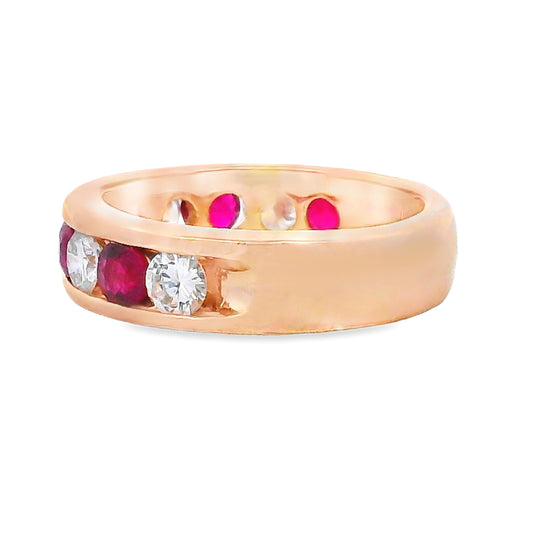 Anillo de boda con rubíes y diamantes de 2.50ct en oro amarillo de 14kt