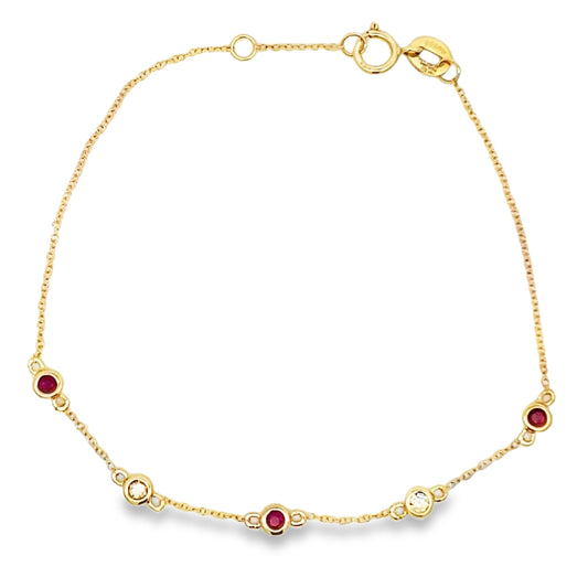 Pulsera de diamantes y rubí de 0,25 ct en oro amarillo de 14 kt