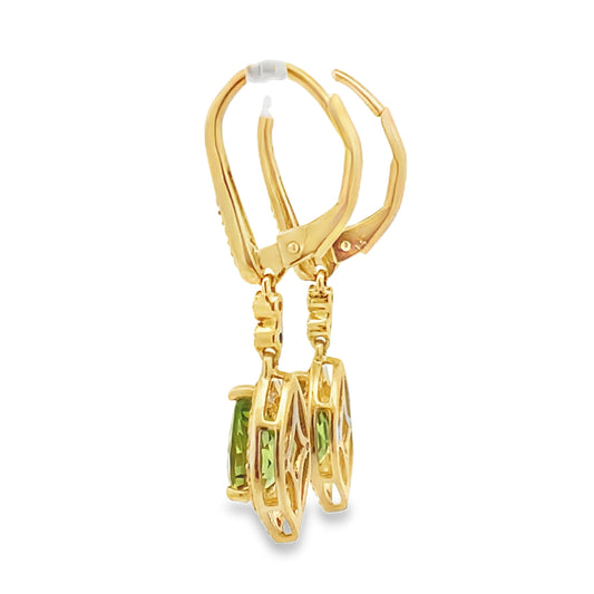 Pendientes colgantes de peridoto y diamante de 1,88 ct en oro amarillo de 10 qt