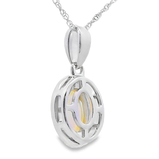 Colgantes de moda de oro blanco de 10KT con ópalo y diamantes de 0,04 ct