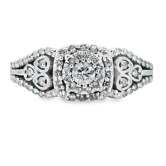 Anillo de diamante de 0,50 ct de oro blanco de 10 kt