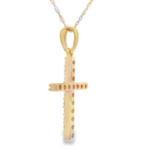 Colgante religioso de cruz de diamante de 0,25 ct en oro amarillo de 14 K